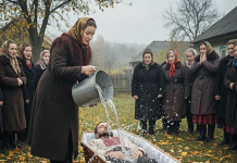 Žena je prišla kovčegu svog muža i izlila sadržaj kante na njegovo lice