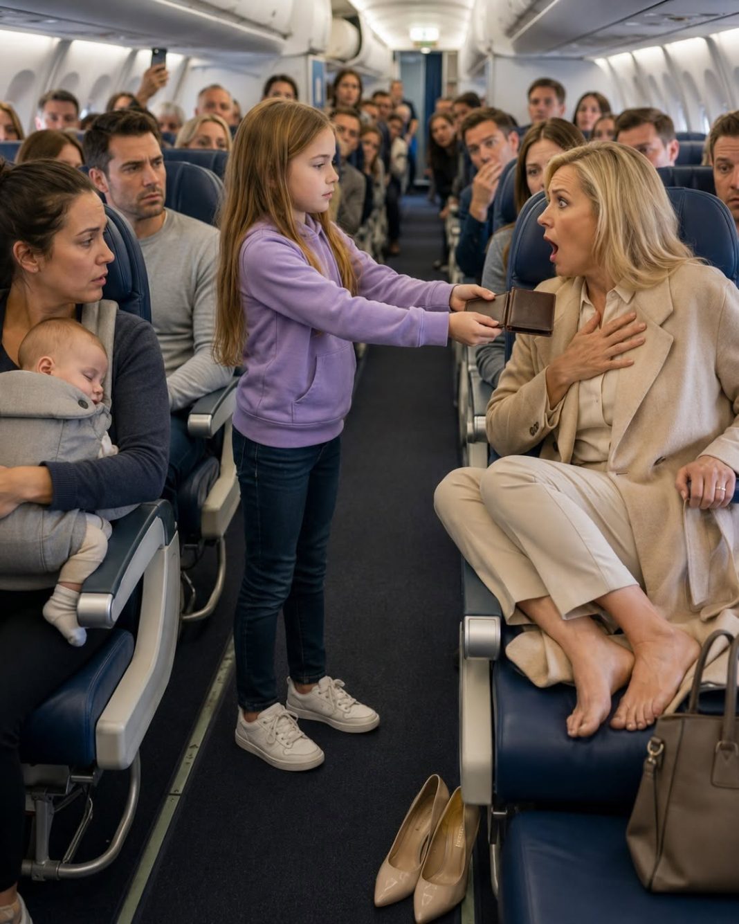 Nepoznata žena zauzela je sjedalo u avionu koje sam dodatno platila da rezerviram i nasmijala mi se kad sam je zamolila da se pomakne. Već sam htjela pozvati stjuardesu — ali moja desetogodišnja kći stisnula me za ruku i šapnula: „Nemoj.“ Deset minuta nakon polijetanja ustala je, izgovorila jednu rečenicu i cijela kabina utihnula je toliko da se činilo kao da su svi odjednom prestali disati. - featured image Nepoznata žena zauzela je sjedalo u avionu koje sam dodatno platila da rezerviram i nasmijala mi se kad sam je zamolila da se pomakne. Već sam htjela pozvati stjuardesu — ali moja desetogodišnja kći stisnula me za ruku i šapnula: „Nemoj.“ Deset minuta nakon polijetanja ustala je, izgovorila jednu rečenicu i cijela kabina utihnula je toliko da se činilo kao da su svi odjednom prestali disati. - featured image